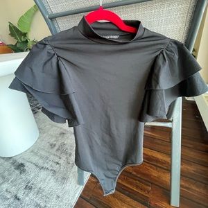 SHEIN black ruffle sleeve bodysuit